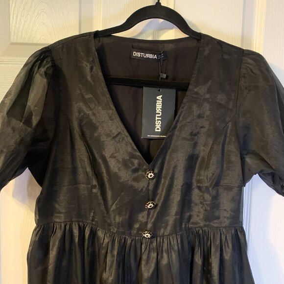 Disturbia Andie Puff Sleeve Dress Women's Size 10 US NEW Black Mini Whimsigothic - Picture 3 of 10